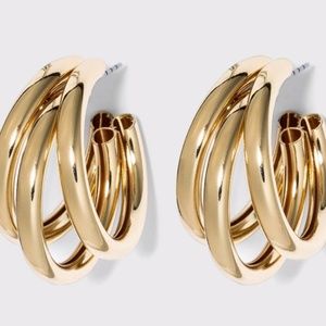 Triple Hoop Earrings Gold Plated 80’s Style Very Lightweight with Posts Boxed